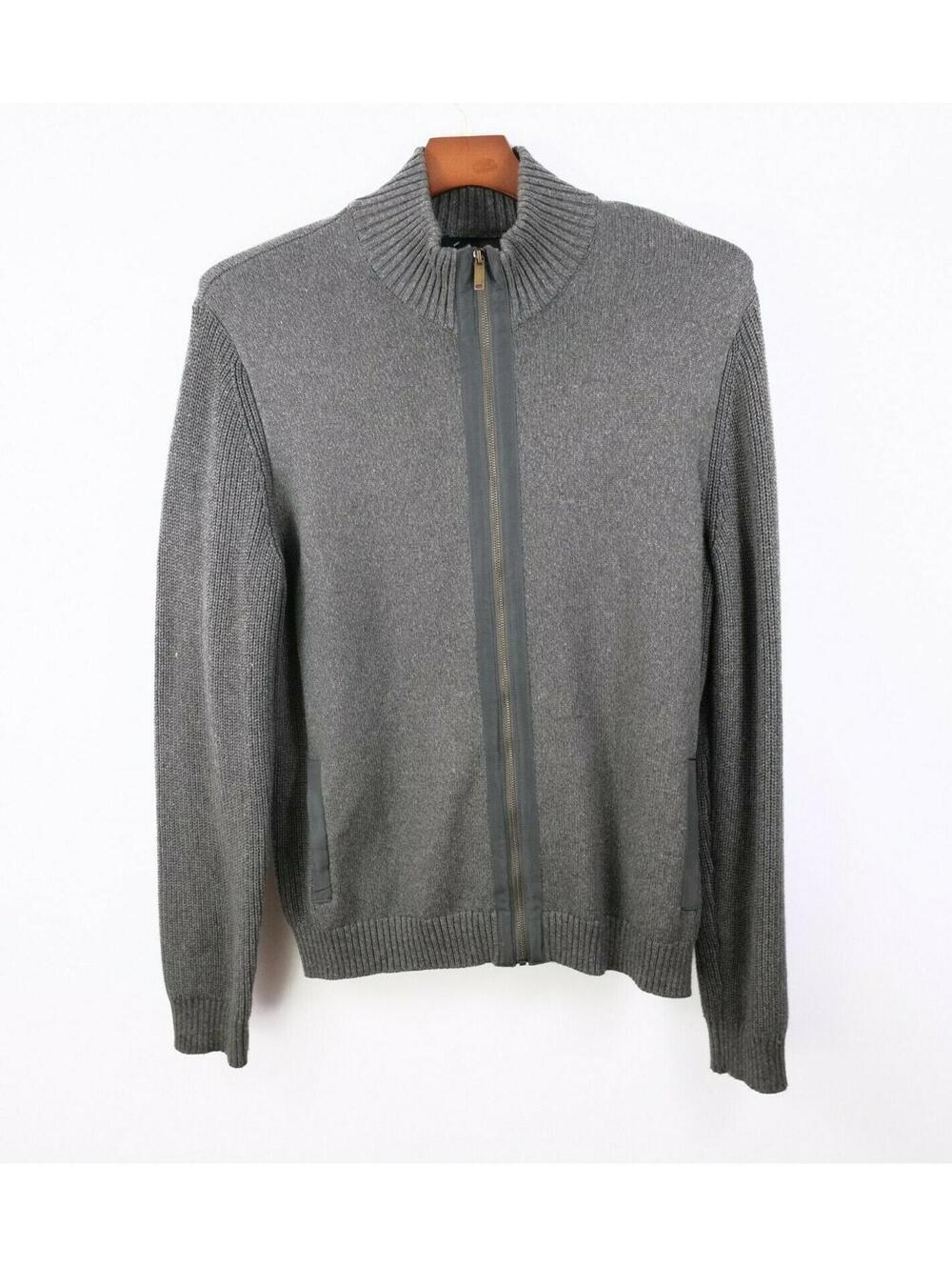Daniel Hechter Paris Mens Knit Cotton Full Zip Dark Gray Cardigan Sweater XL